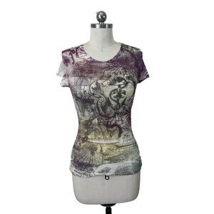 Maurices Cyber Y2K Top Womens Medium White Purple Mesh Nautical Cottage Goth